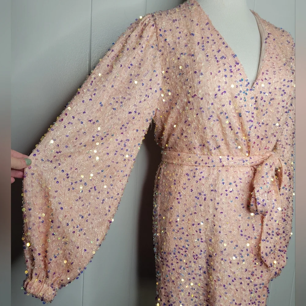 Buddy Love Adeline Baby Pink Sequin Wrap Mini Dress Party Homecoming Formal S